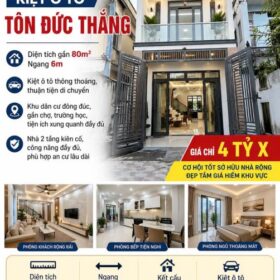 NHÀ 2 TẦNG KIỆT Ô TÔ TÔN ĐỨC THẮNG – DT GẦN 80M² – NGANG 6M – GIÁ CHỈ 4 TỶ X.