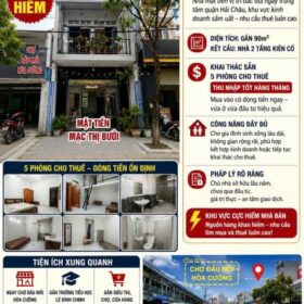 🔥🔥 HÀNG HIẾM MẶT TIỀN MẠC THỊ BƯỞI – NGAY CHỢ ĐẦU MỐI HÒA CƯỜNG – DÒNG TIỀN ỔN ĐỊNH 🔥🔥