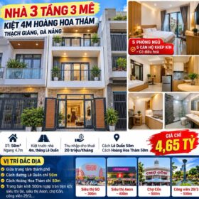 CĂN HỘ 3 TẦNG 5 PHÒNG CHO THUÊ – KIỆT 4M HOÀNG HOA THÁM, TRUNG TÂM ĐÀ NẴNG- GIÁ CHỈ 4 TỶ X .